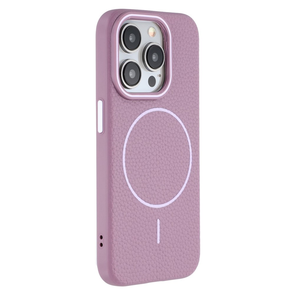 For iPhone 15 Pro Max Magnetic Case Litchi Texture TPU Phone Cover Compatible with MagSafe - Purple