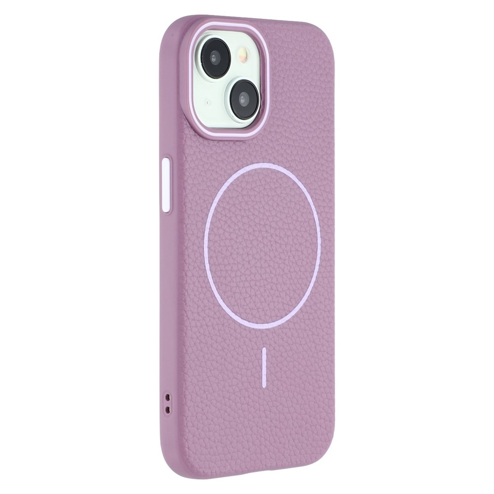 For iPhone 15 Magnetic Case Litchi Texture TPU Phone Cover Compatible with MagSafe - Purple