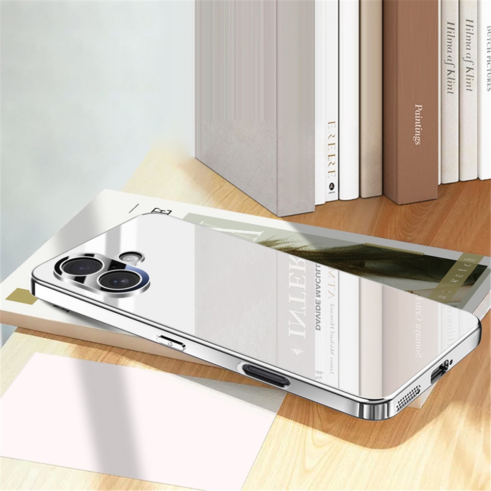 For iPhone 16 Plus Case Electroplating PC Phone Back Cover with Camera Lens Protector - Silver
