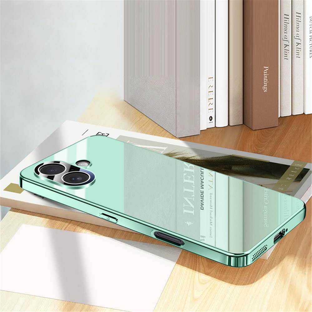 For iPhone 16 Plus Case Electroplating PC Phone Back Cover with Camera Lens Protector - Cyan