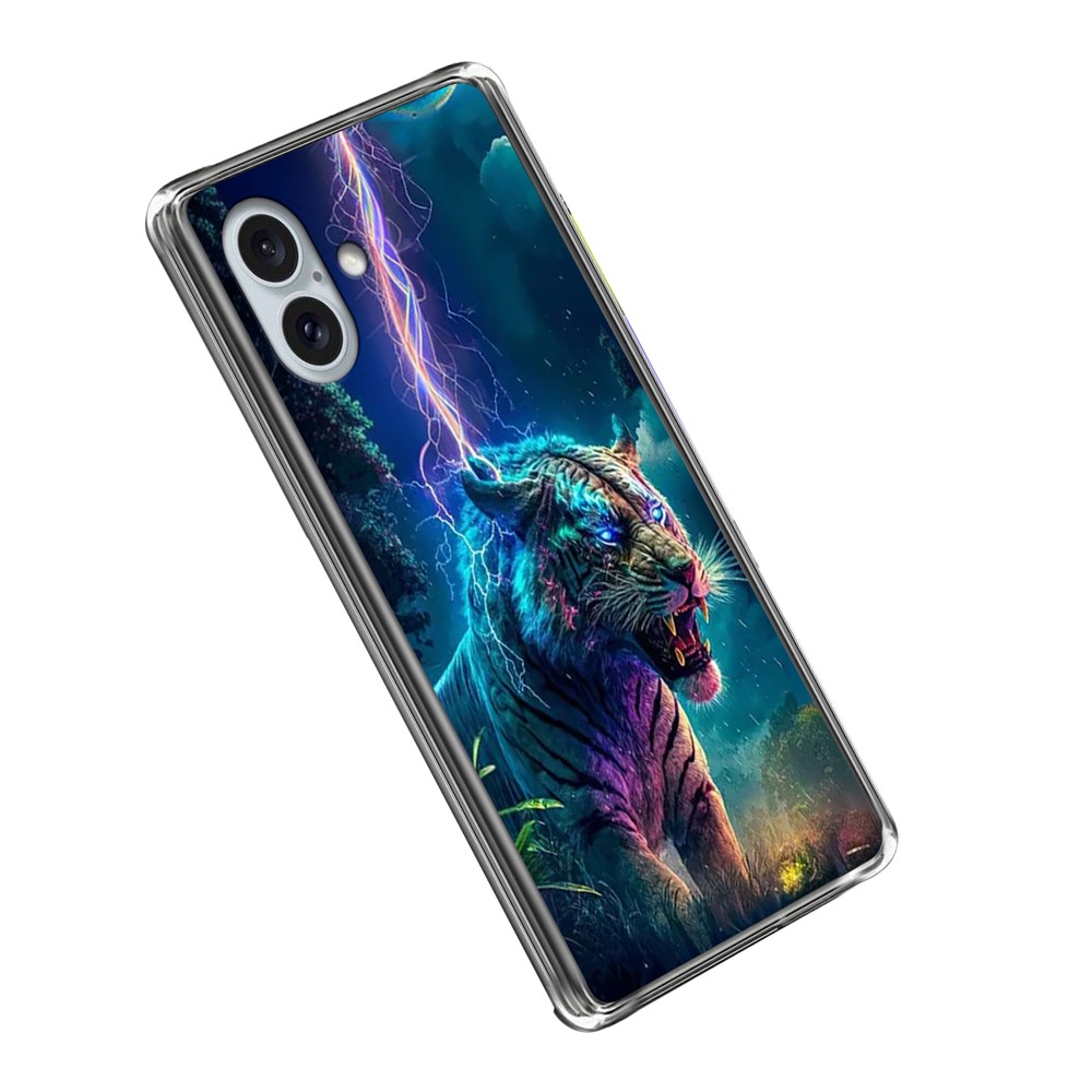 For iPhone 16 Plus Case IMD Pattern Printed Shockproof TPU Phone Cover - Lightning Tiger