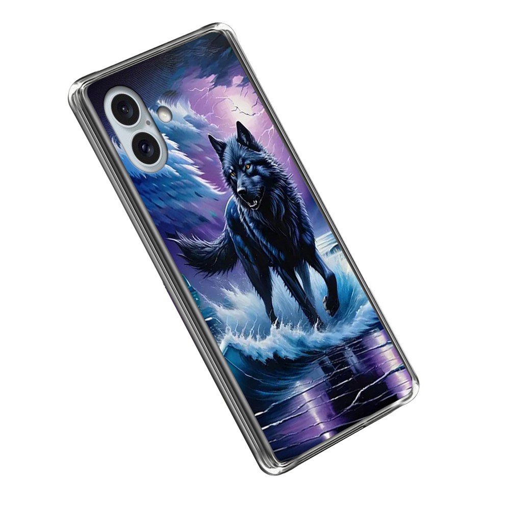 For iPhone 16 Plus Case IMD Pattern Printed Shockproof TPU Phone Cover - Wolf Totem