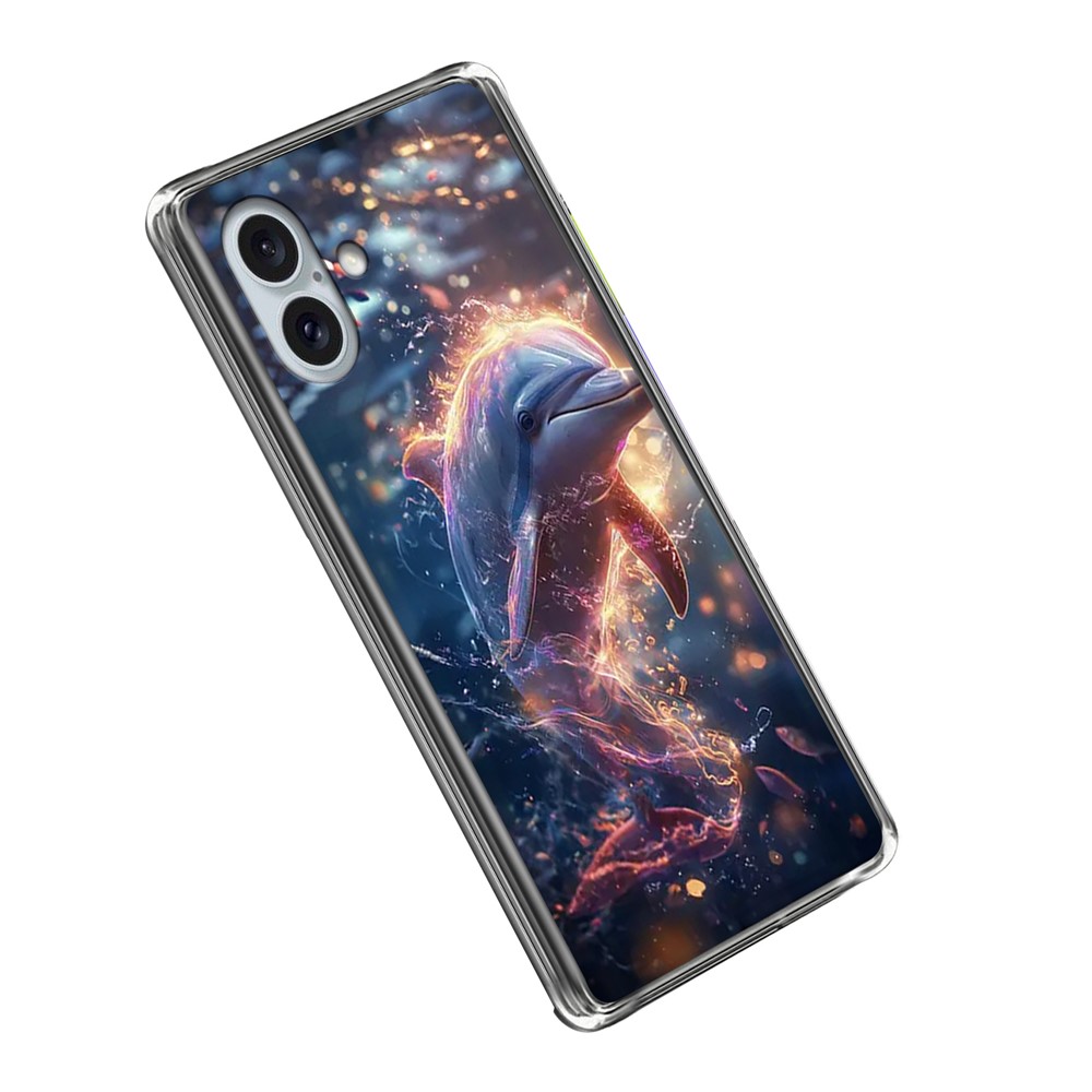 For iPhone 16 Plus Case IMD Pattern Printed Shockproof TPU Phone Cover - Shark