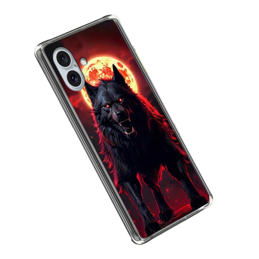 For iPhone 16 Plus Case IMD Pattern Printed Shockproof TPU Phone Cover - Black Wolf