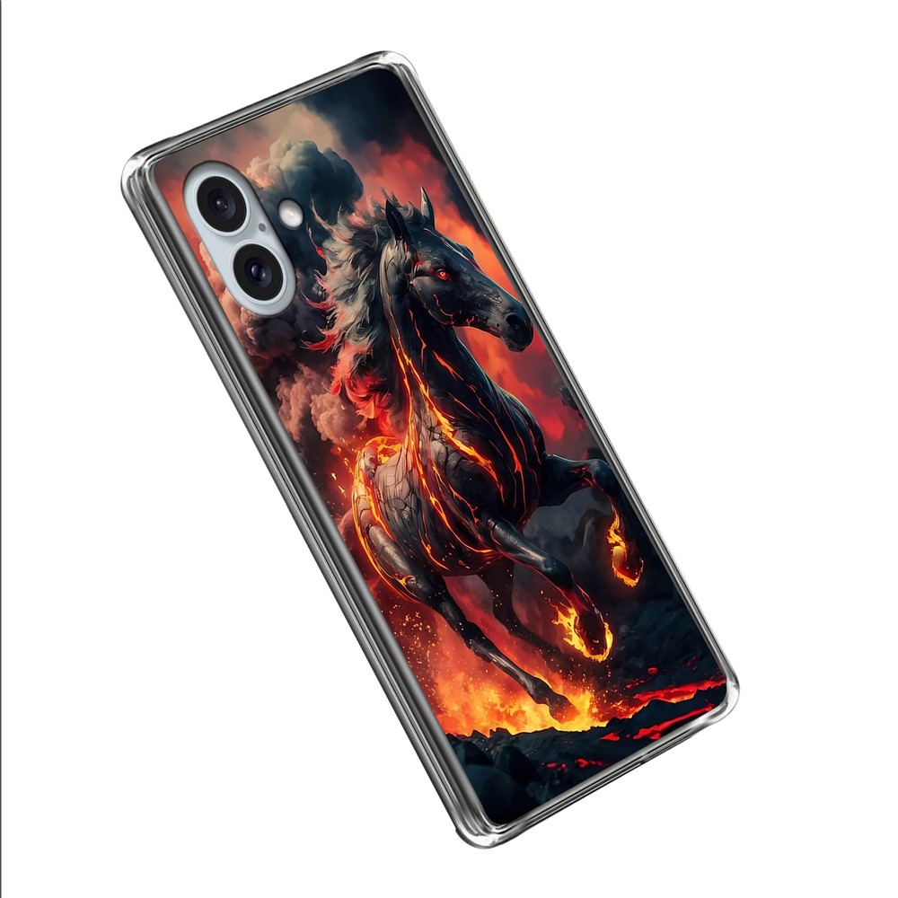 For iPhone 16 Plus Case IMD Pattern Printed Shockproof TPU Phone Cover - Fiery Horse