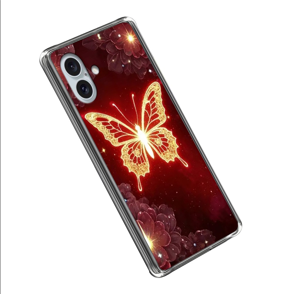 For iPhone 16 Plus Case IMD Pattern Printed Shockproof TPU Phone Cover - Golden Butterfly