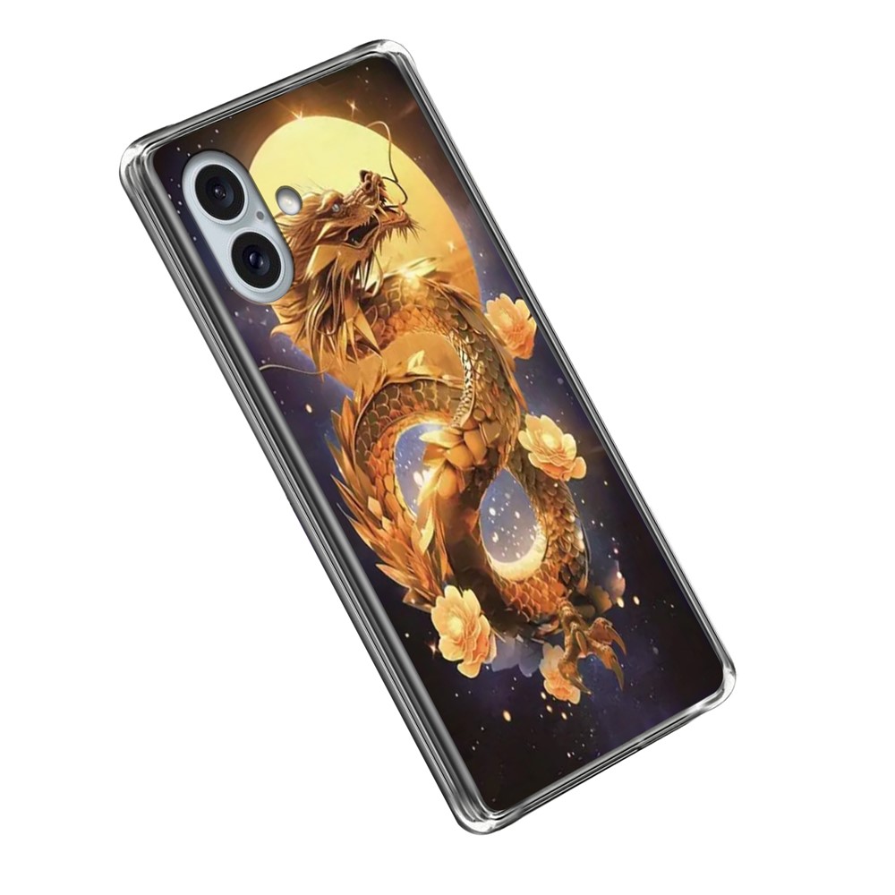For iPhone 16 Plus Case IMD Pattern Printed Shockproof TPU Phone Cover - Golden Dragon