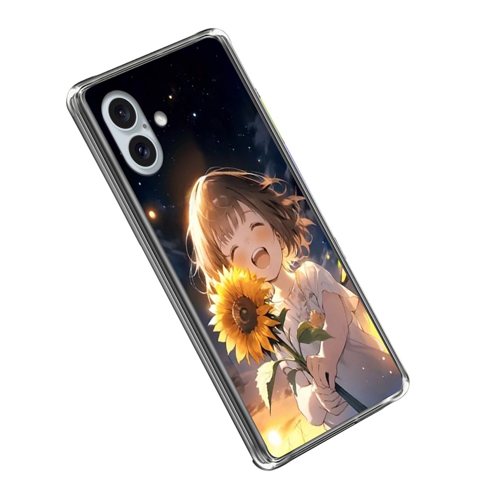 For iPhone 16 Plus Case IMD Pattern Printed Shockproof TPU Phone Cover - Sunflower Girl
