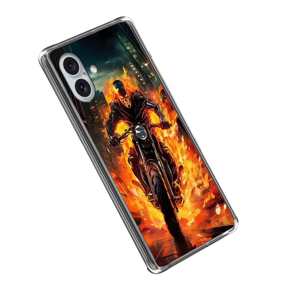For iPhone 16 Plus Case IMD Pattern Printed Shockproof TPU Phone Cover - Flame Knight