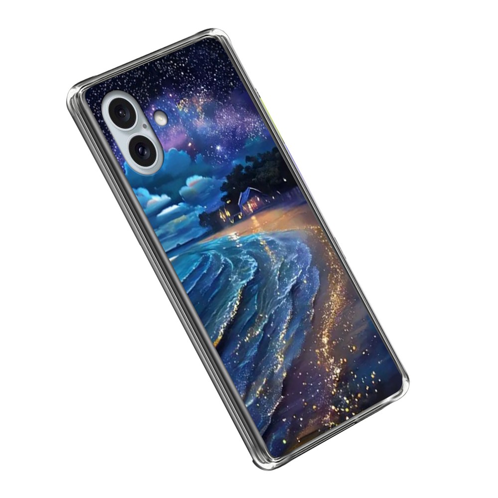 For iPhone 16 Plus Case IMD Pattern Printed Shockproof TPU Phone Cover - Starry Beach