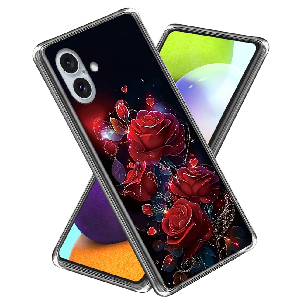 For iPhone 16 Plus Case IMD Pattern Printing TPU Shockproof Phone Cover - Red Roses
