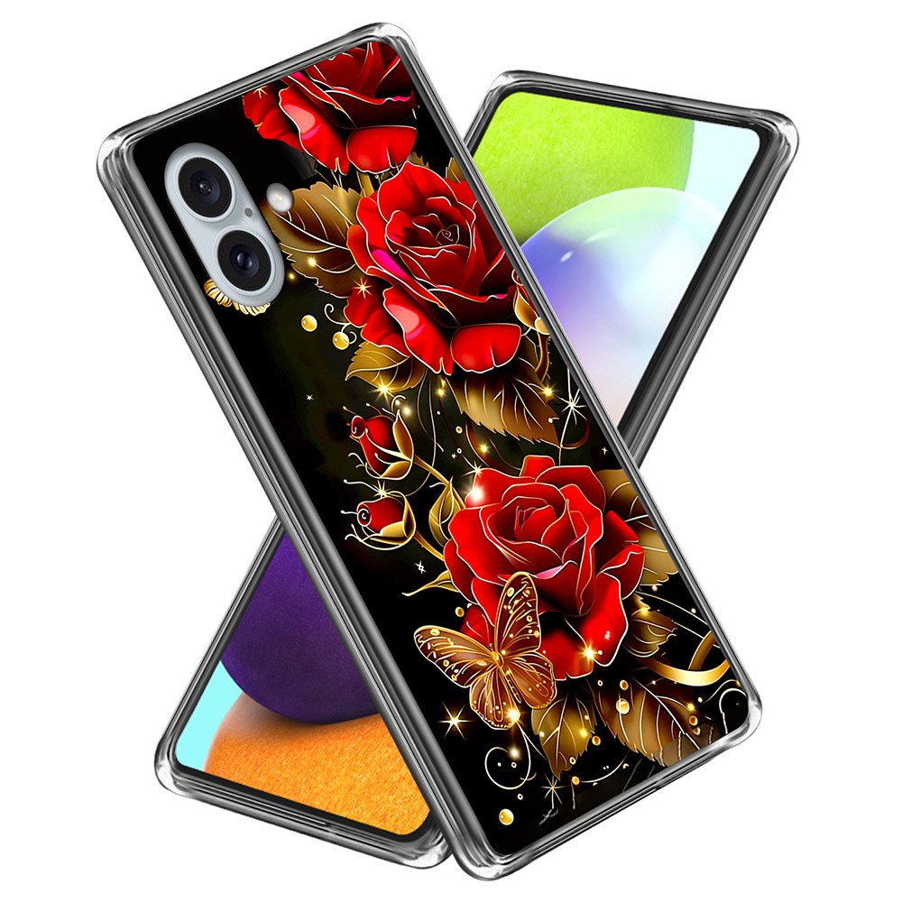 For iPhone 16 Plus Case IMD Pattern Printing TPU Shockproof Phone Cover - Butterfly Roses