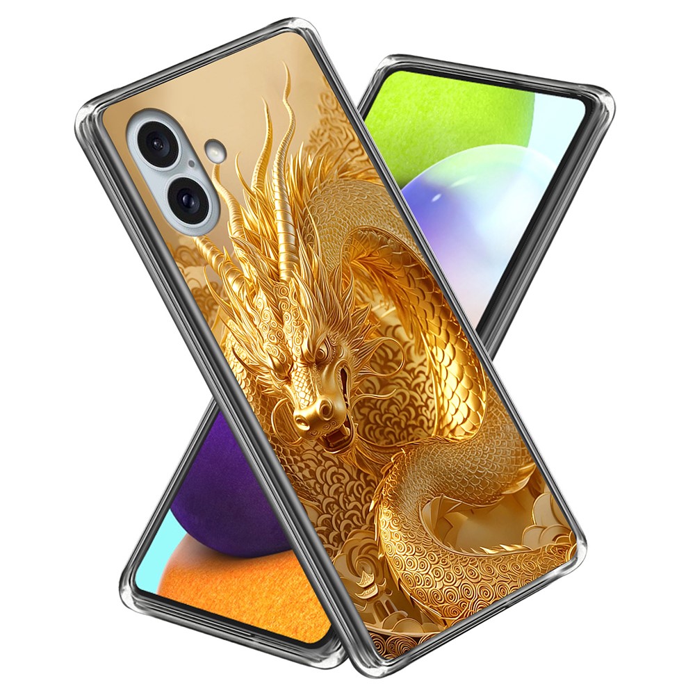 For iPhone 16 Plus Case IMD Pattern Printing TPU Shockproof Phone Cover - Golden Dragon Pattern