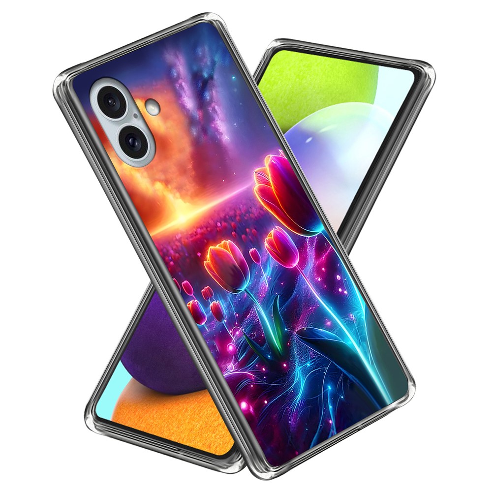 For iPhone 16 Plus Case IMD Pattern Printing TPU Shockproof Phone Cover - Flowers with Leaves