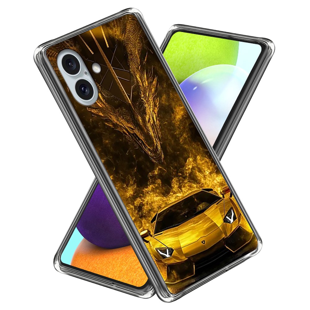 For iPhone 16 Plus Case IMD Pattern Printing TPU Shockproof Phone Cover - Golden Sports Car