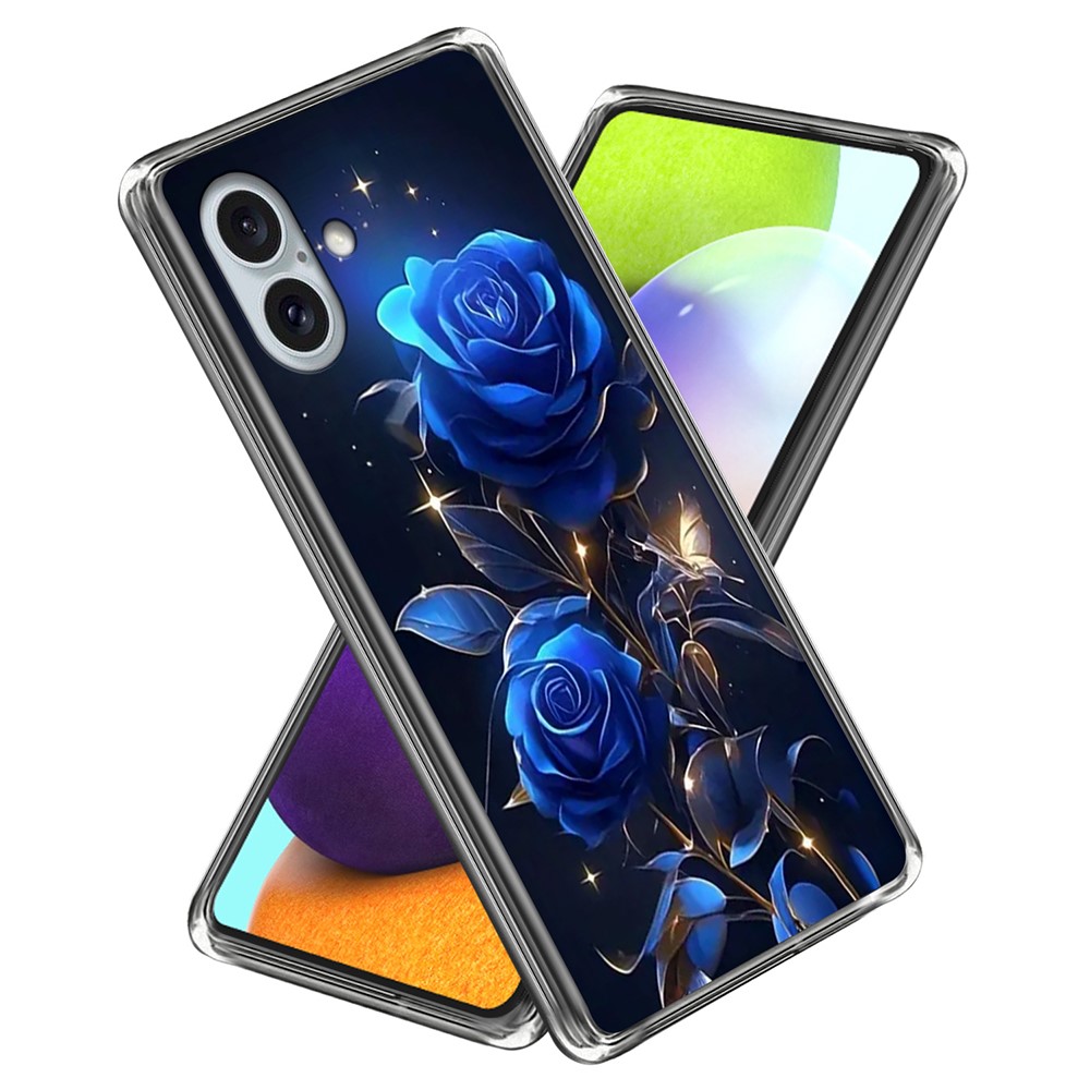 For iPhone 16 Plus Case IMD Pattern Printing TPU Shockproof Phone Cover - Blue Roses