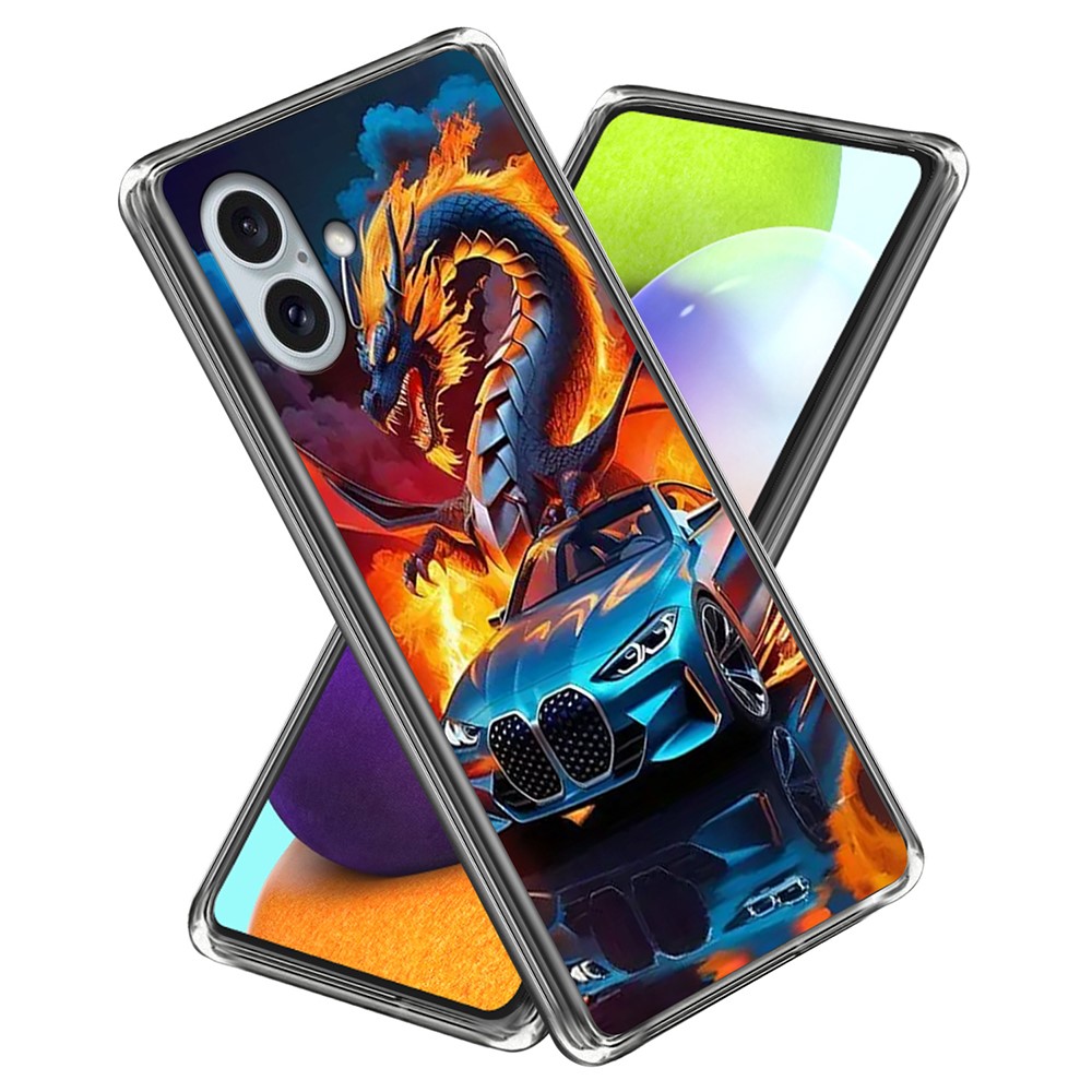 For iPhone 16 Plus Case IMD Pattern Printing TPU Shockproof Phone Cover - Sports Car and Dragon