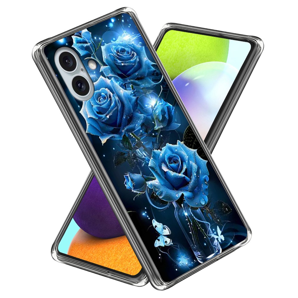For iPhone 16 Plus Case IMD Pattern Printing TPU Shockproof Phone Cover - Shiny Roses