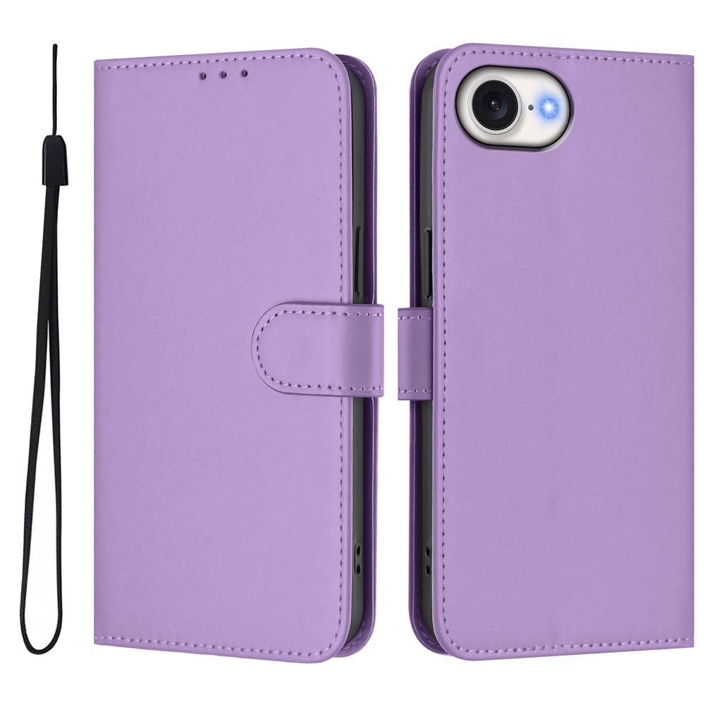For iPhone 16e Case Solid Color Wallet Leather Phone Cover with Strap - Lavender