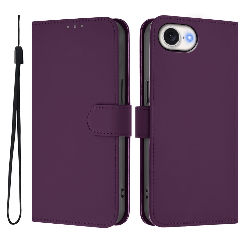 For iPhone 16e Case Solid Color Wallet Leather Phone Cover with Strap - Voilet