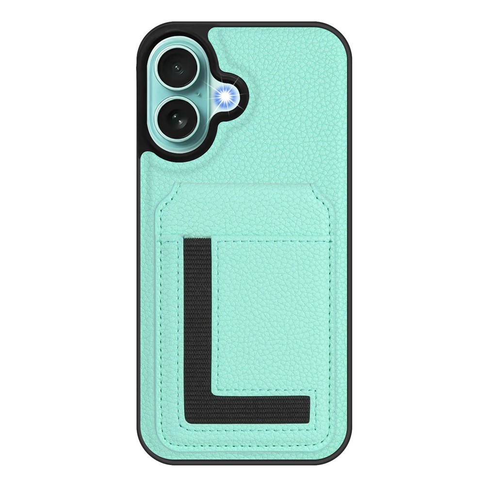 For iPhone 16 Magnetic Case TPU + PU Leather Phone Back Cover with Detachable Card Holder - Mint Green