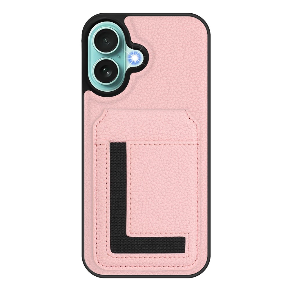 For iPhone 16 Magnetic Case TPU + PU Leather Phone Back Cover with Detachable Card Holder - Pink