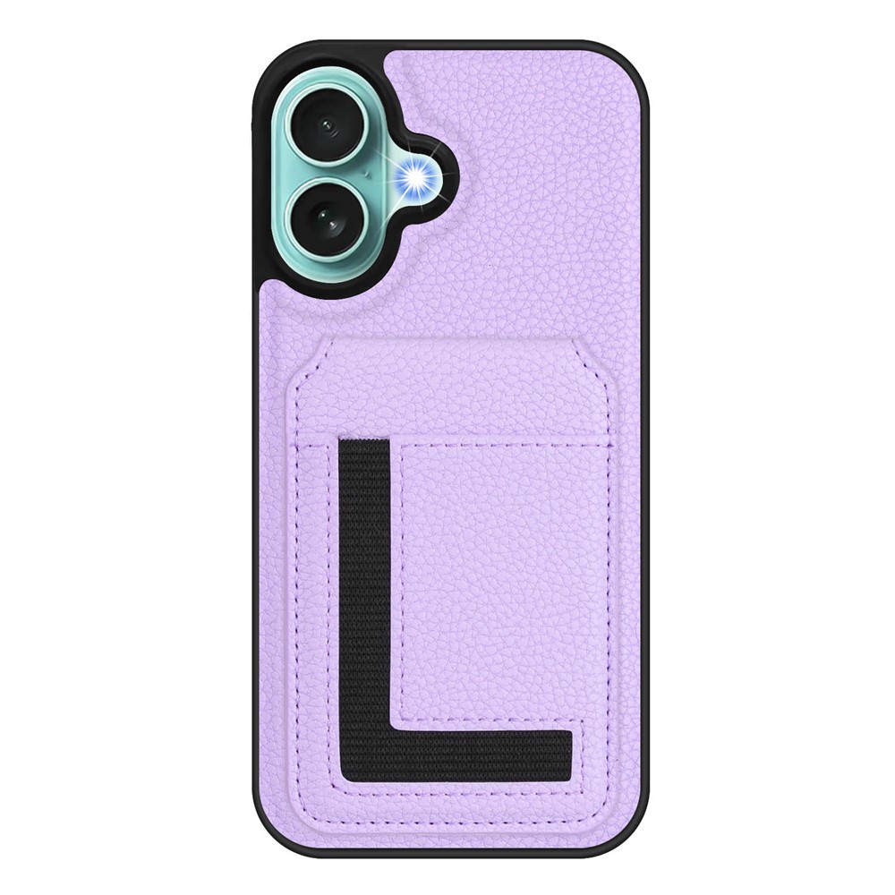 For iPhone 16 Magnetic Case TPU + PU Leather Phone Back Cover with Detachable Card Holder - Light Purple