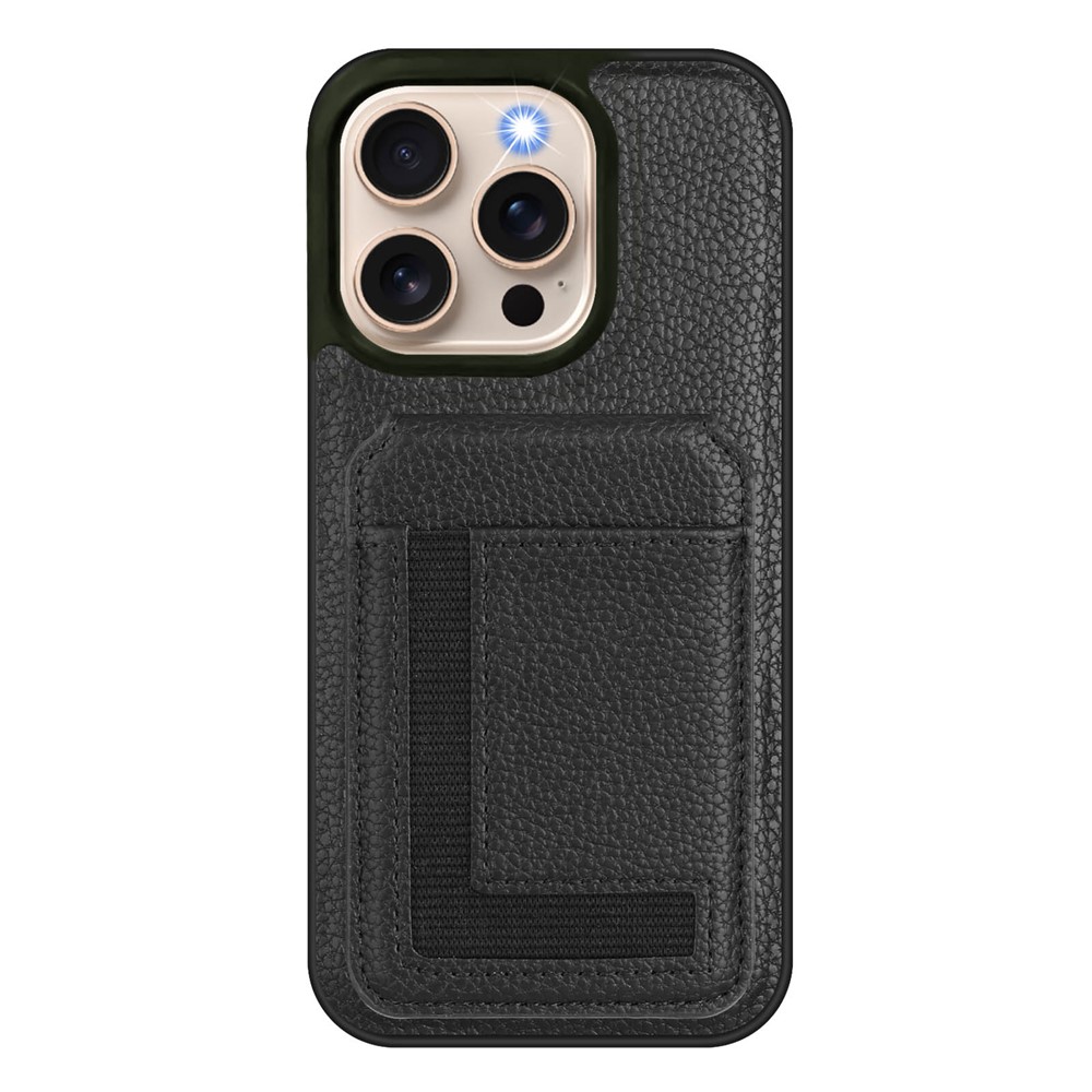 For iPhone 16 Pro Magnetic Case TPU + PU Leather Phone Back Cover with Detachable Card Holder - Black