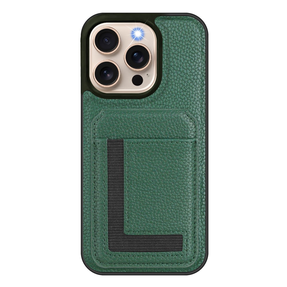 For iPhone 16 Pro Magnetic Case TPU + PU Leather Phone Back Cover with Detachable Card Holder - Dark Green