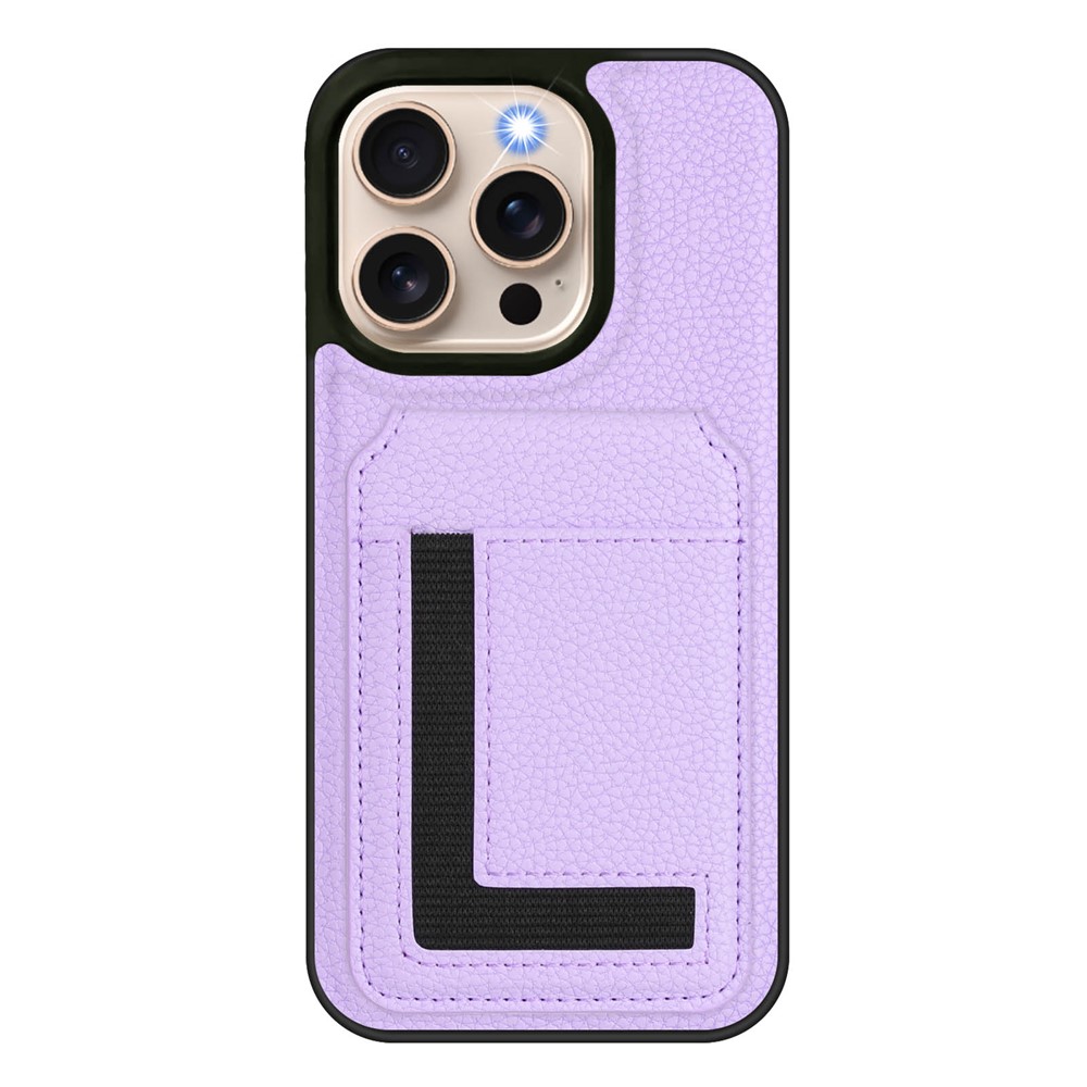 For iPhone 16 Pro Magnetic Case TPU + PU Leather Phone Back Cover with Detachable Card Holder - Light Purple