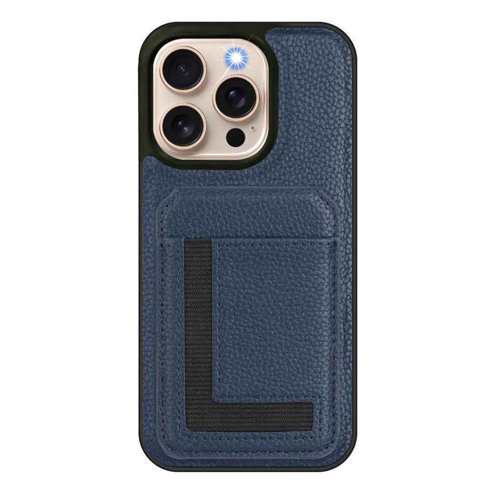 For iPhone 16 Pro Magnetic Case TPU + PU Leather Phone Back Cover with Detachable Card Holder - Dark Blue