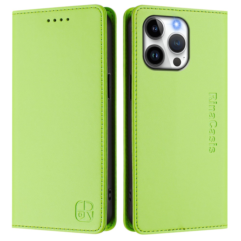For iPhone 16 Pro Max Leather Case RINACASIS RC01 Phone Cover with RFID Blocking Wallet Stand - Green