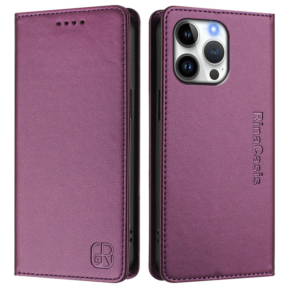 For iPhone 16 Pro Max Leather Case RINACASIS RC01 Phone Cover with RFID Blocking Wallet Stand - Violet