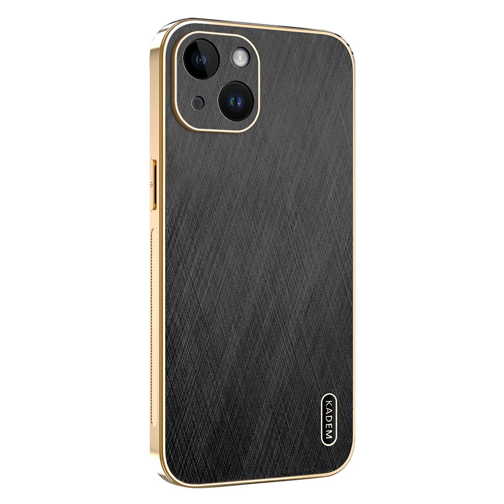 KADEM For iPhone 14 Case Electroplating Silk Texture PU + TPU Phone Back Cover - Black