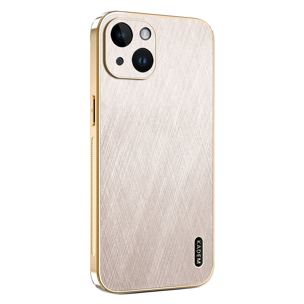 KADEM For iPhone 14 Case Electroplating Silk Texture PU + TPU Phone Back Cover - Gold