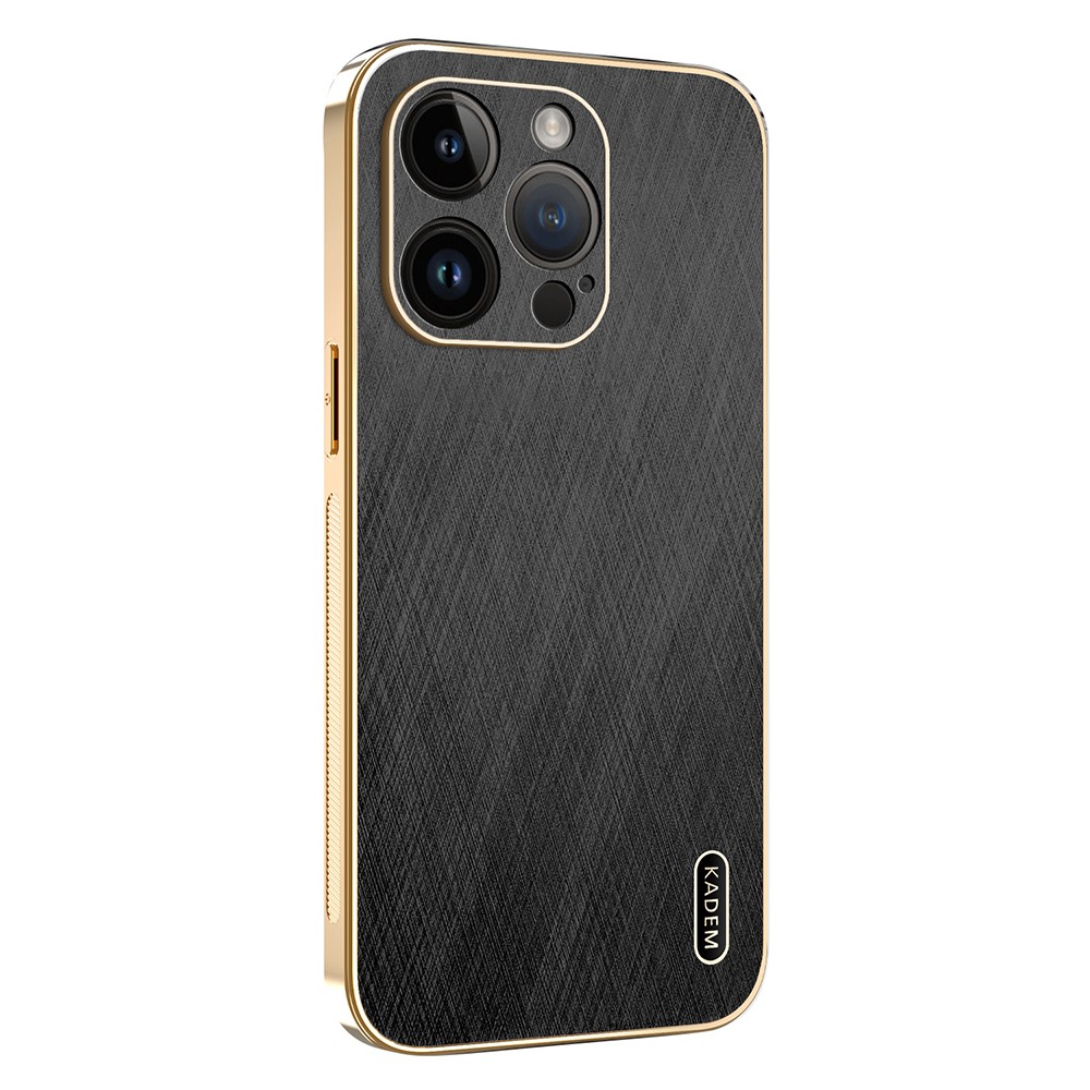 KADEM For iPhone 14 Pro Case Electroplating Silk Texture PU + TPU Phone Back Cover - Black