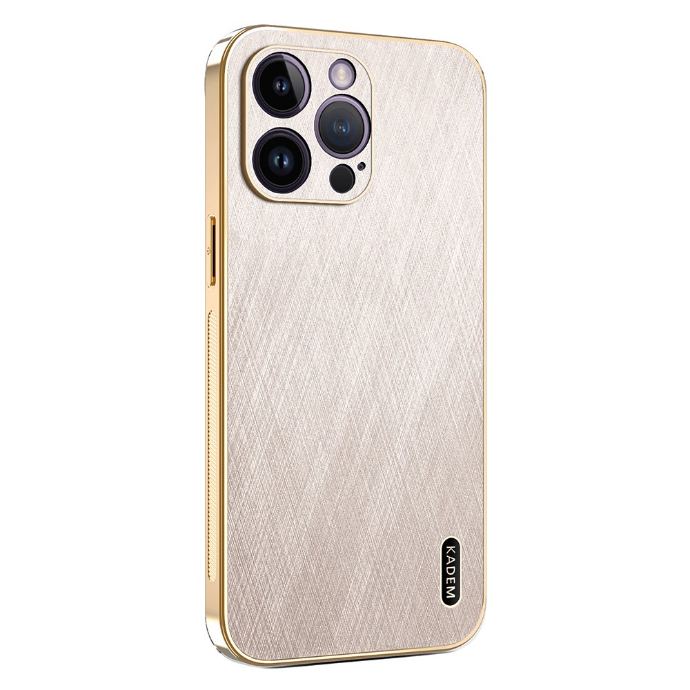 KADEM For iPhone 14 Pro Max Case Electroplating Silk Texture PU + TPU Phone Back Cover - Gold