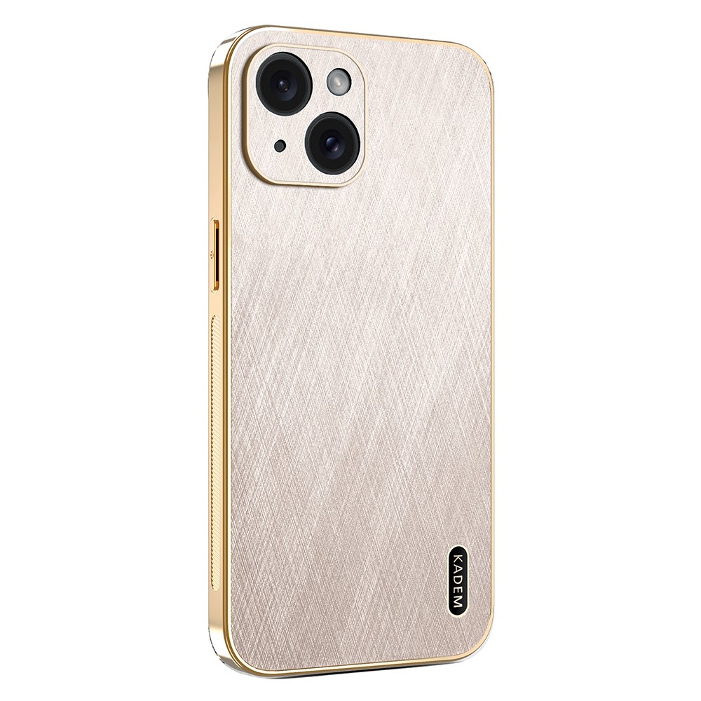 KADEM For iPhone 15 Case Electroplating Silk Texture PU + TPU Phone Back Cover - Gold