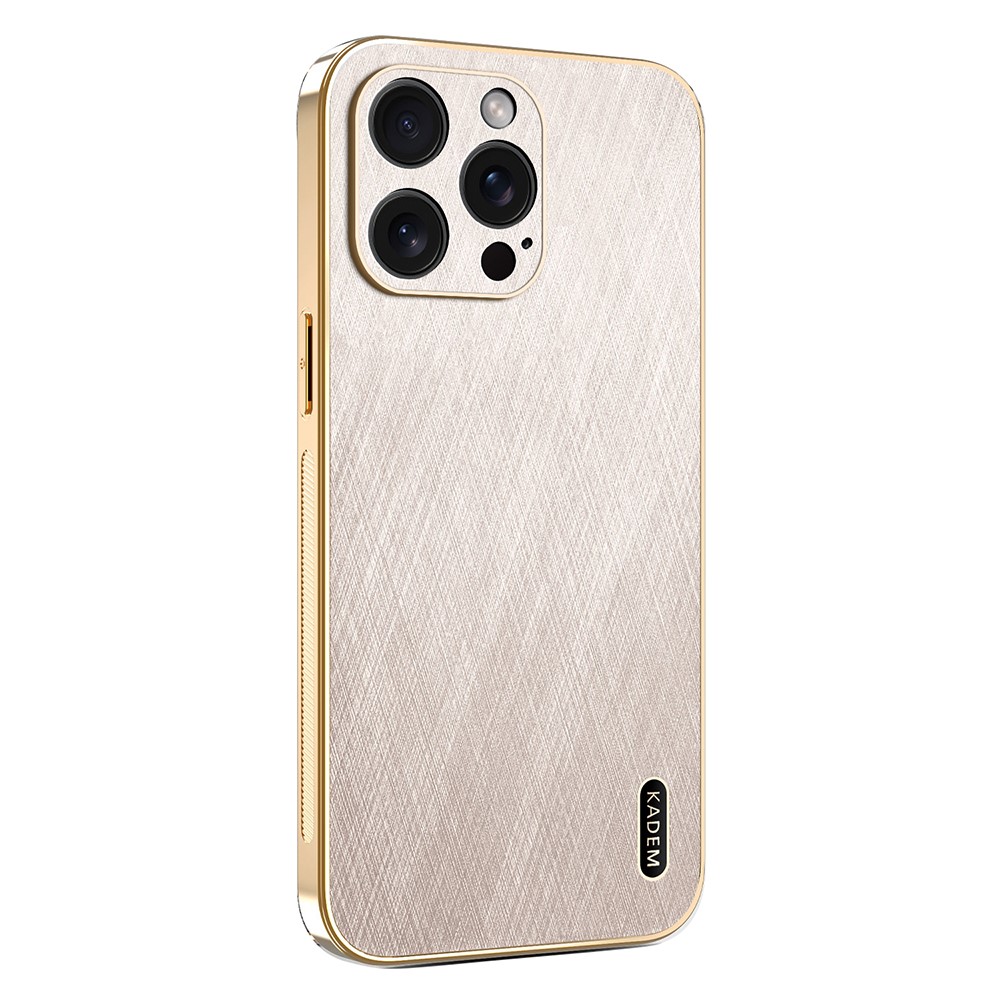 KADEM For iPhone 15 Pro Max Case Electroplating Silk Texture PU + TPU Phone Back Cover - Gold