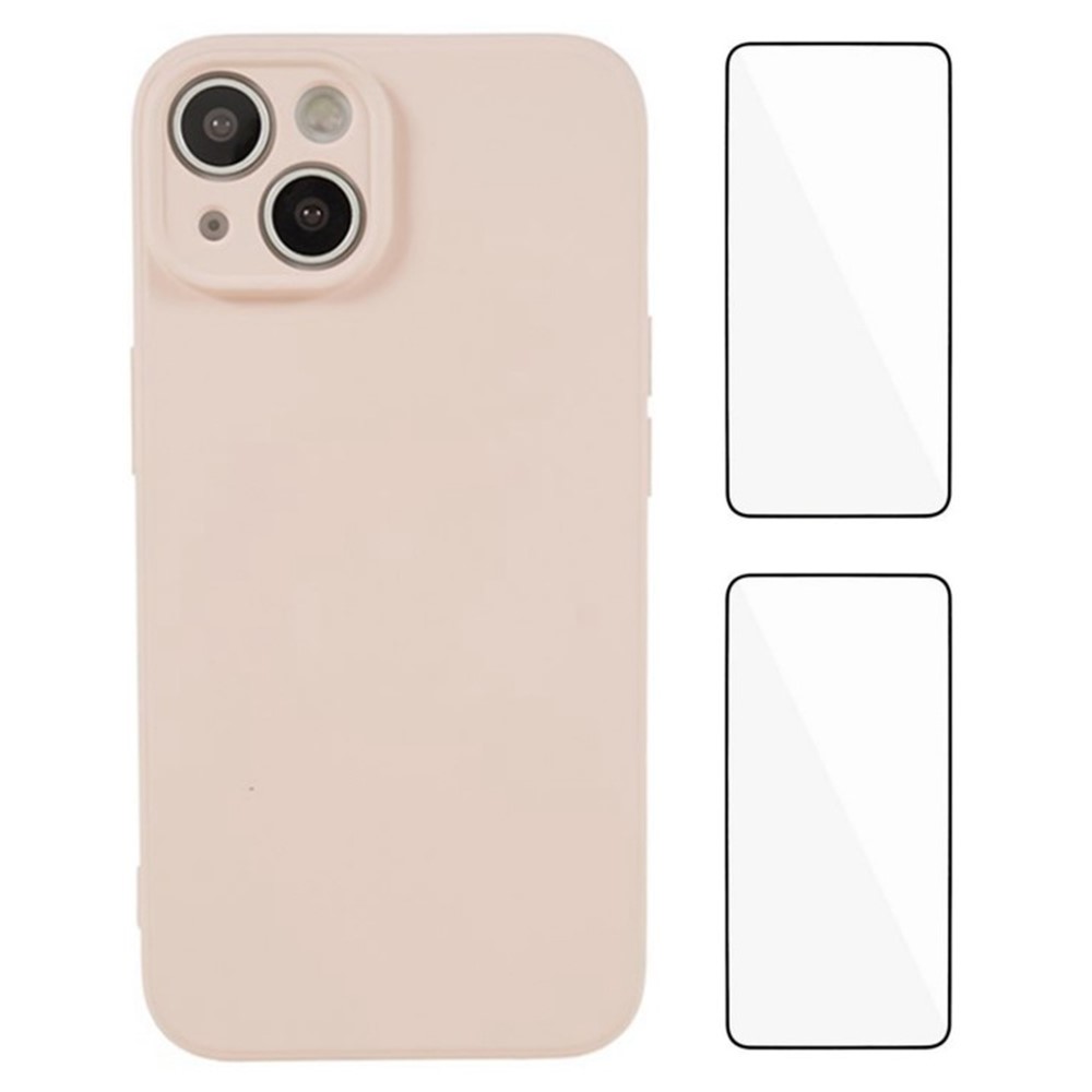 WANLONFENG RB3 Series For iPhone 15 Case with 2Pcs Screen Film, Precise Lens Hole Soft TPU Phone Back Cover - Pink