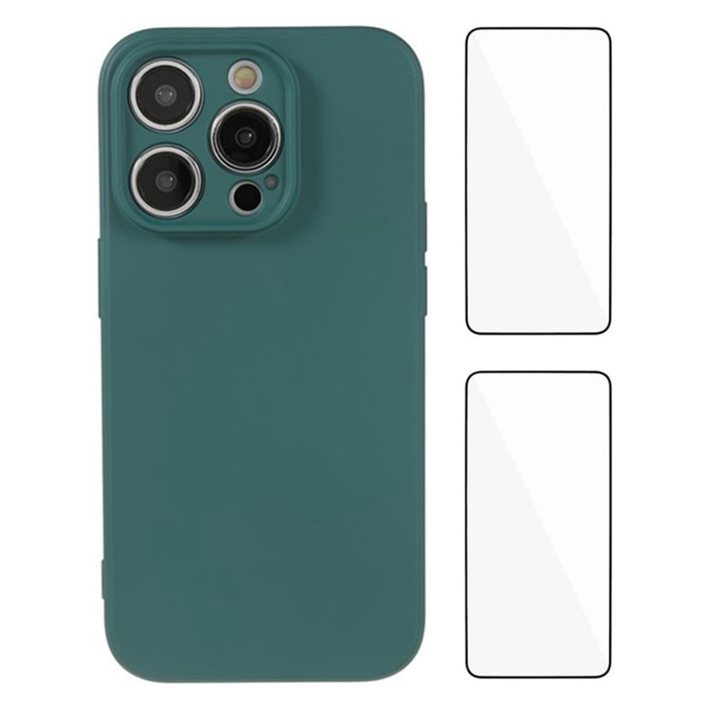 WANLONFENG RB3 Series For iPhone 14 Pro Max Case with 2Pcs Screen Film, Precise Lens Hole Soft TPU Phone Back Cover - Army Green