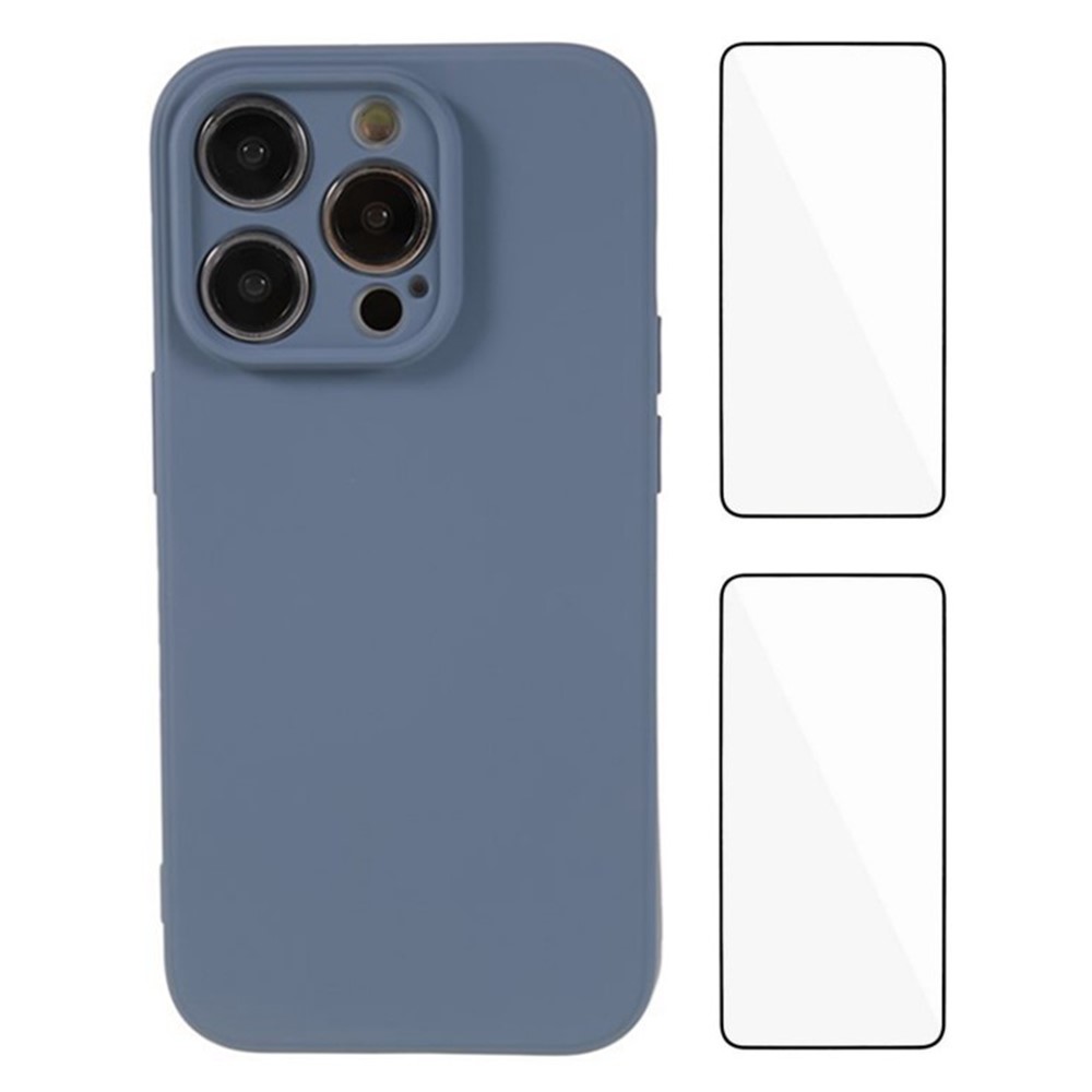 WANLONFENG RB3 Series For iPhone 14 Pro Max Case with 2Pcs Screen Film, Precise Lens Hole Soft TPU Phone Back Cover - Lavender Grey