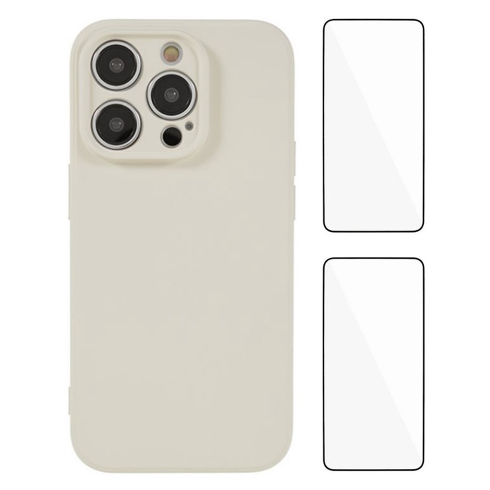 WANLONFENG RB3 Series For iPhone 14 Pro Case with 2Pcs Screen Film, Precise Lens Hole Soft TPU Phone Back Cover - White