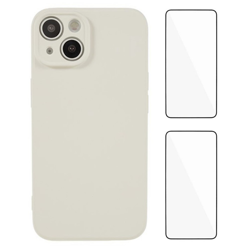 WANLONFENG RB3 Series For iPhone 14 Case with 2Pcs Screen Film, Precise Lens Hole Soft TPU Phone Back Cover - White