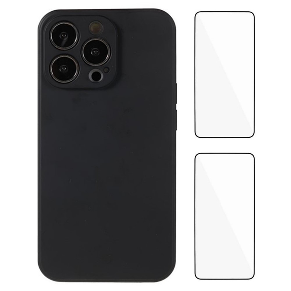 WANLONFENG RB3 Series For iPhone 13 Pro Max Case with 2Pcs Screen Film, Precise Lens Hole Soft TPU Phone Back Cover - Black