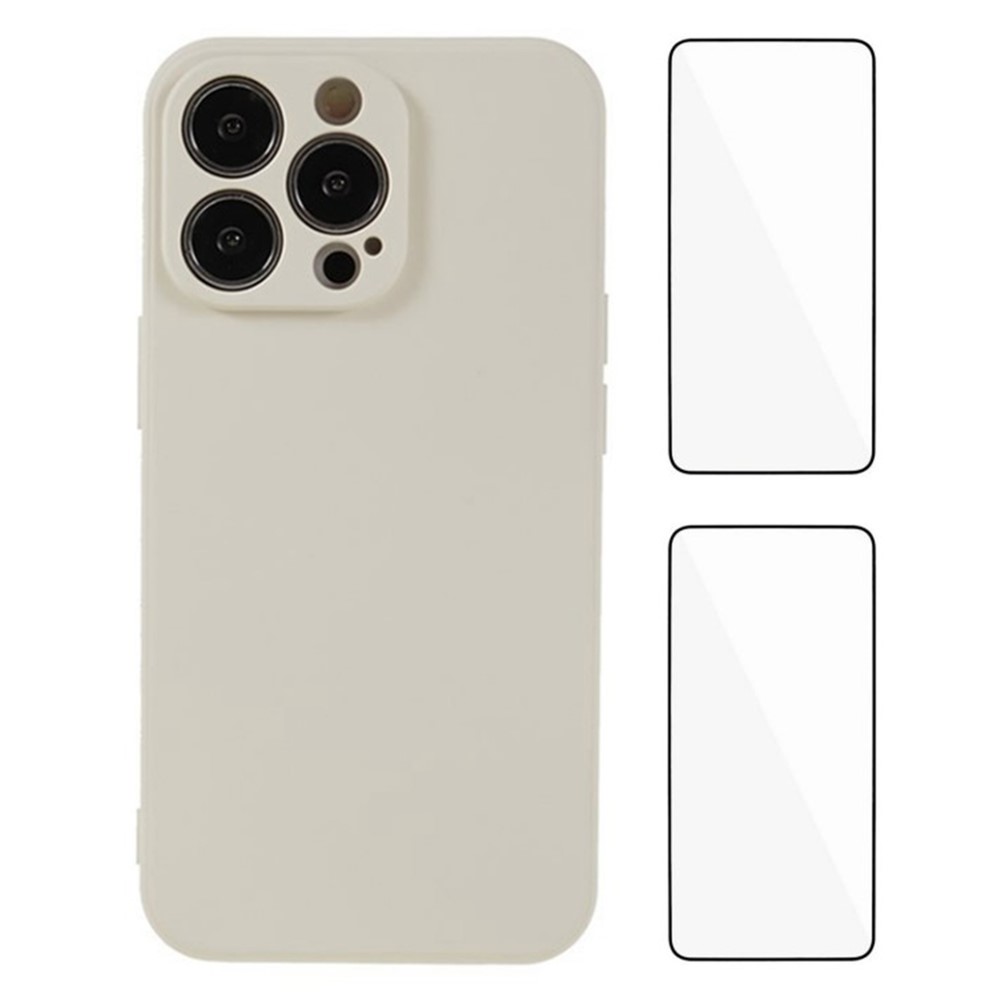 WANLONFENG RB3 Series For iPhone 13 Pro Max Case with 2Pcs Screen Film, Precise Lens Hole Soft TPU Phone Back Cover - White