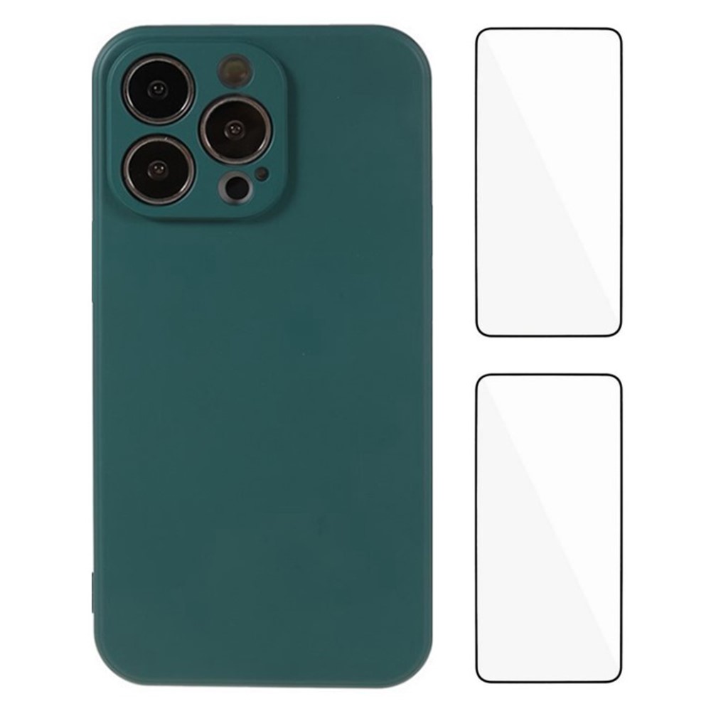 WANLONFENG RB3 Series For iPhone 13 Pro Max Case with 2Pcs Screen Film, Precise Lens Hole Soft TPU Phone Back Cover - Army Green