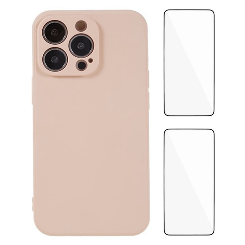 WANLONFENG RB3 Series For iPhone 13 Pro Case with 2Pcs Screen Film, Precise Lens Hole Soft TPU Phone Back Cover - Pink