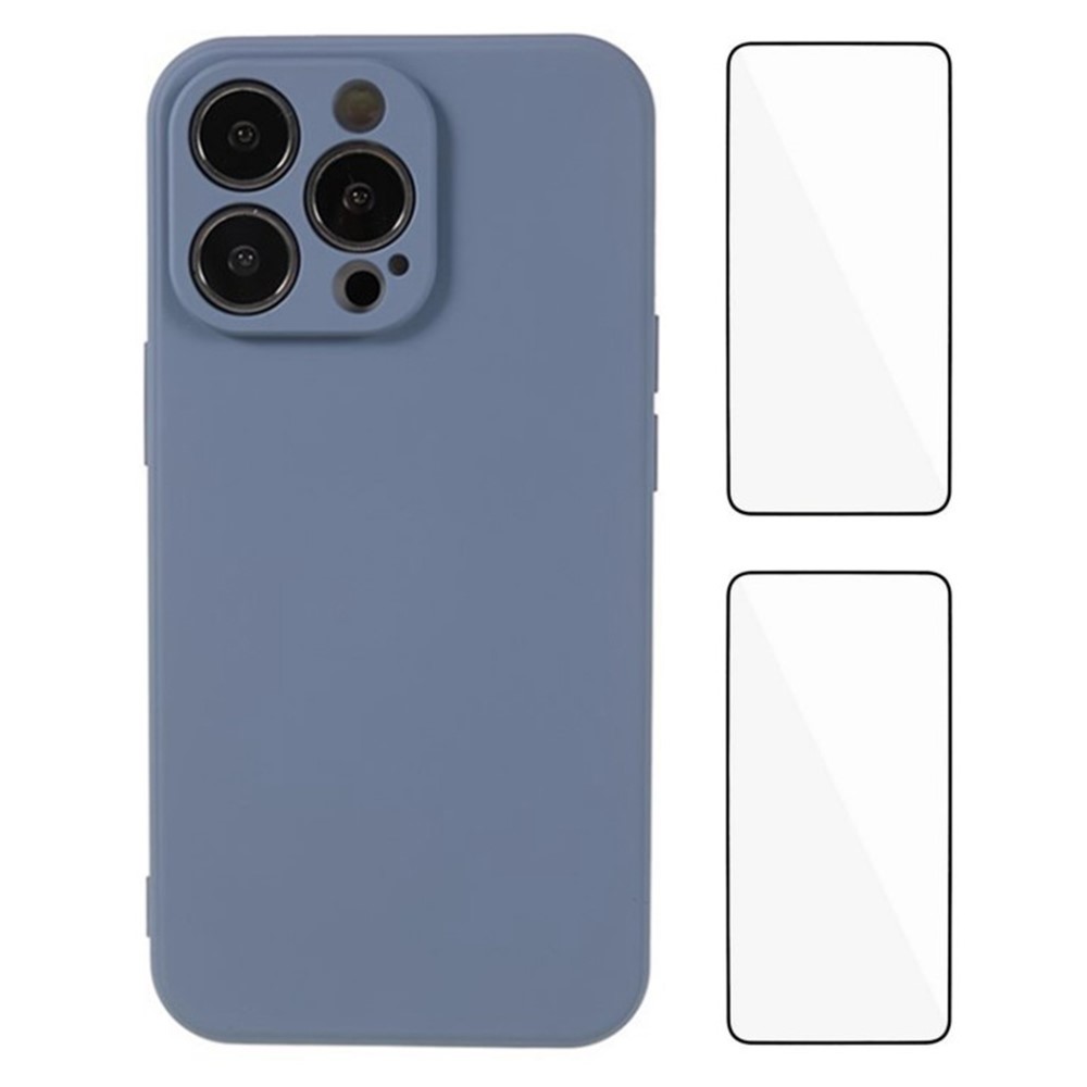 WANLONFENG RB3 Series For iPhone 13 Pro Case with 2Pcs Screen Film, Precise Lens Hole Soft TPU Phone Back Cover - Lavender Grey