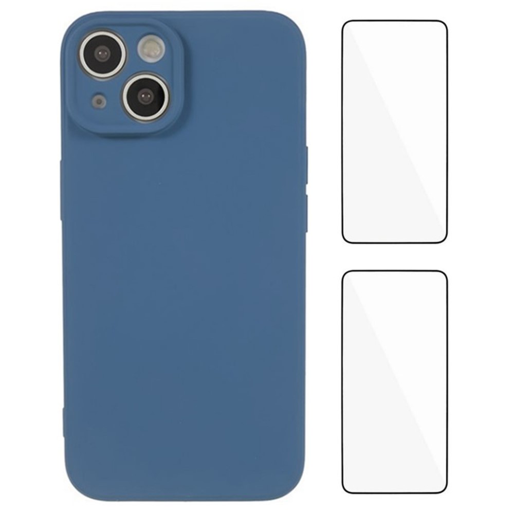 WANLONFENG RB3 Series For iPhone 13 Case with 2Pcs Screen Film, Precise Lens Hole Soft TPU Phone Back Cover - Sapphire